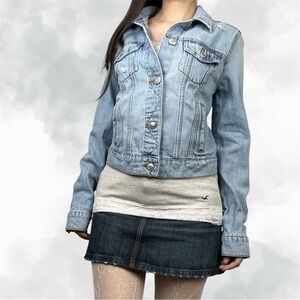Aeropostale Light Blue Denim Jean Y2k Distressed Jacket